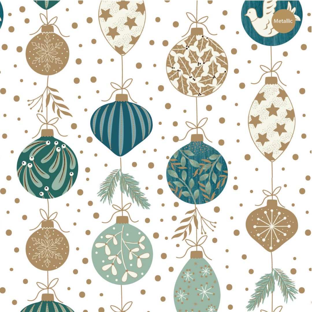 Baubles on white - 100% cotton - Craft Cotton Co - Deluxe Christmas