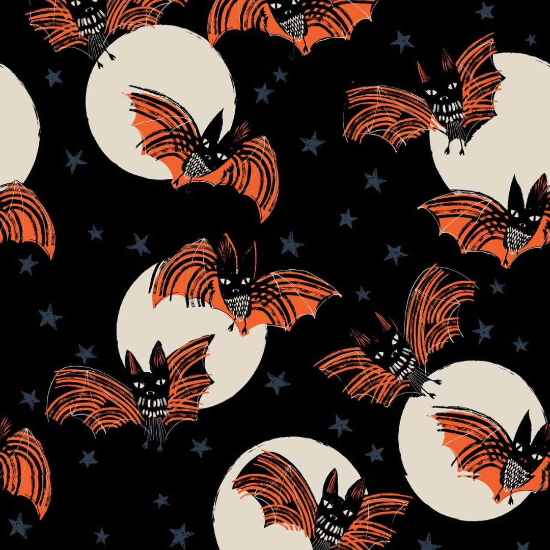 Bats on black - 100% cotton - Full Moon - Dashwood Studio