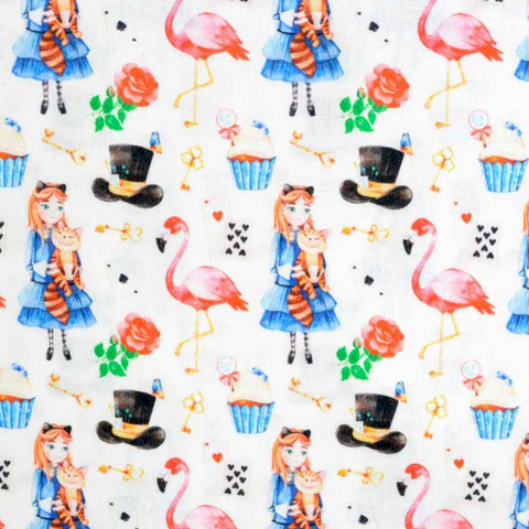 Wonderland flamingo - 100% cotton fabric - Little Johnny