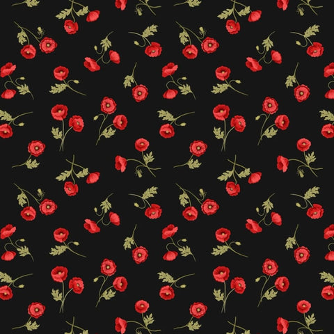 Little poppies on black - 100% cotton - Lewis and Irene - Poppies