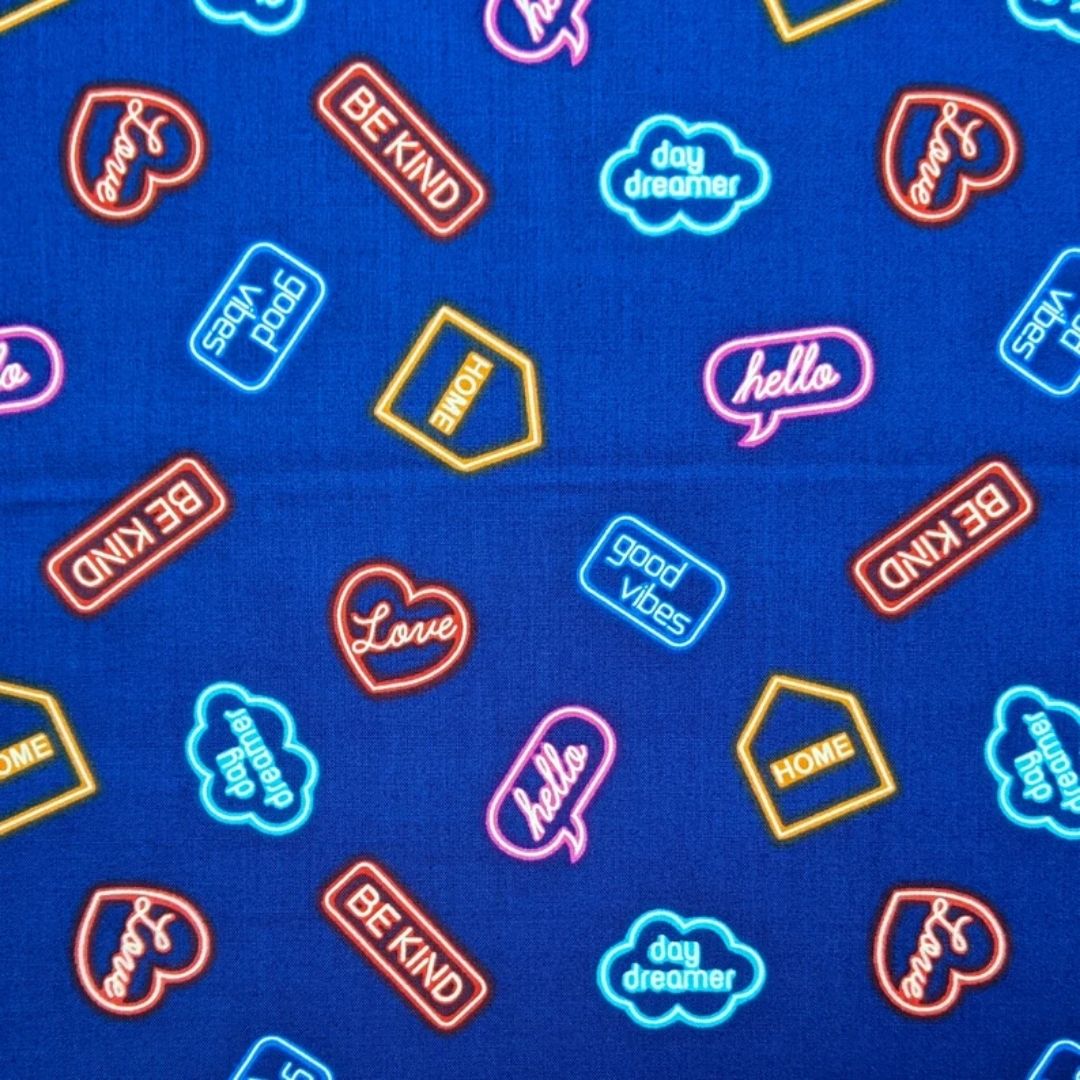 Neon signs on blue - 100% cotton - Lewis and Irene - Small Things Glow