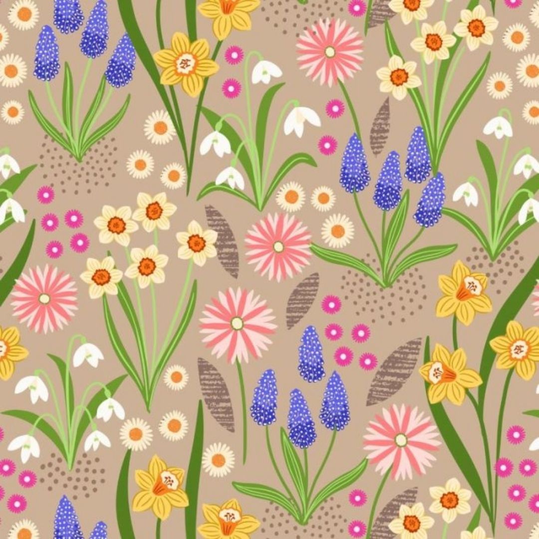 Spring flowers on natural - 100% cotton - Lewis and Irene - Spring flowers