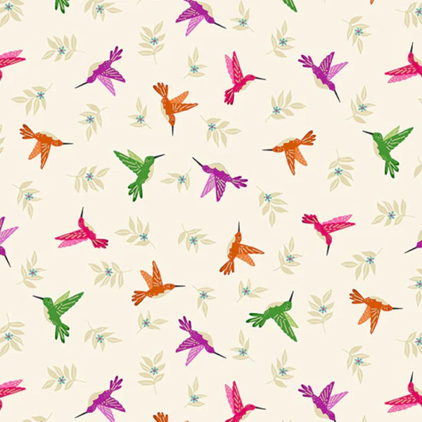 Hummingbirds on Cream - 100% cotton - Makower - Jewel Tones