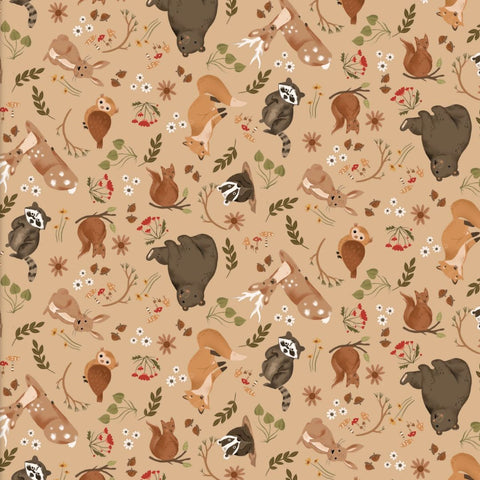 Tossed Animals - 100% cotton - 3 Wishes - Cosy Forest