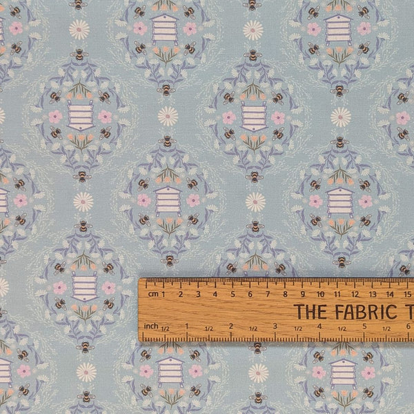 Bee Hives on Soft Blue - 100% cotton - Lewis & Irene - Honey Sweet