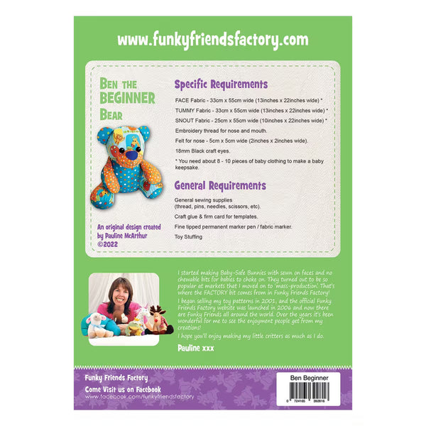 Ben The Beginner Bear - Soft Toy Sewing Pattern - Funky Friends Factory