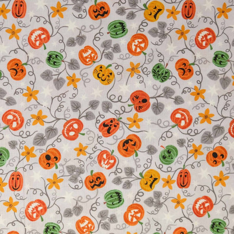 Pumpkins on Light Grey - 100% cotton - Lewis & Irene - Castle Spooky