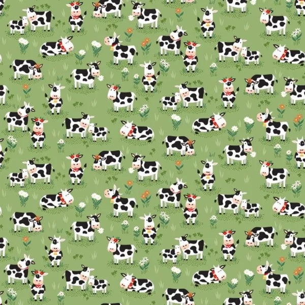 Grazing Cows Green - 100% cotton - Makower - Fun on the Farm