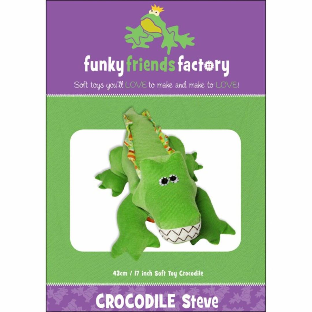 “Crocodile Steve” stuffed animal sewing pattern by Pauline McArthur, Funky Friends Factory