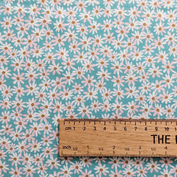 Daisy Chain Mint - 100% cotton - Lewis & Irene - Flower Market by Wee Bluebell