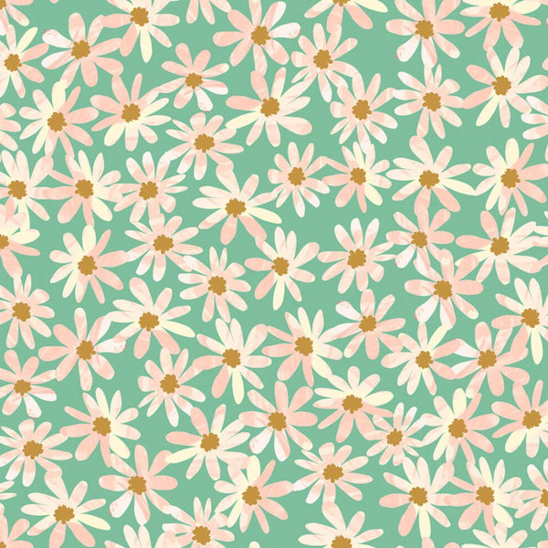 Daisy Chain Mint - 100% cotton - Lewis & Irene - Flower Market by Wee Bluebell