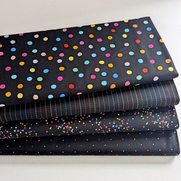 Pom Poms Black Multi - 100% cotton - Figo Fabrics - Dusk by Ghazal Razave