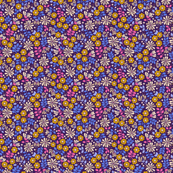 Floral Burst Dark Purple - 100% cotton - Lewis & Irene - Boho Blooms