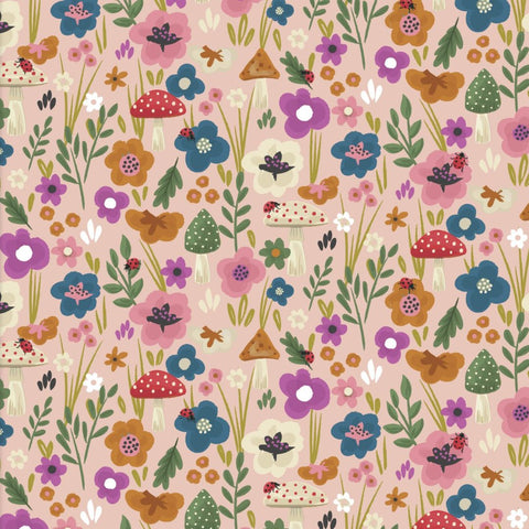 Floral Mushrooms - 100% cotton - 3 Wishes - Forest Life by Lisa Perry