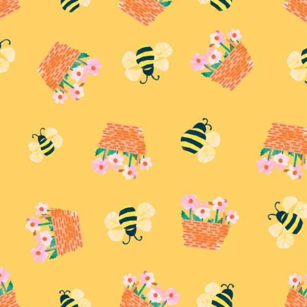 Flower Baskets Honey - 100% cotton - Lewis & Irene - Flower Market by Wee Bluebell