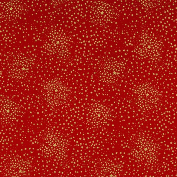 Gold star drizzle on red - 100% cotton - John Louden