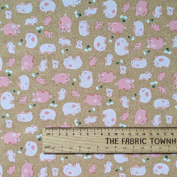 Happy Pigs Brown - 100% cotton - Makower - Fun on the Farm