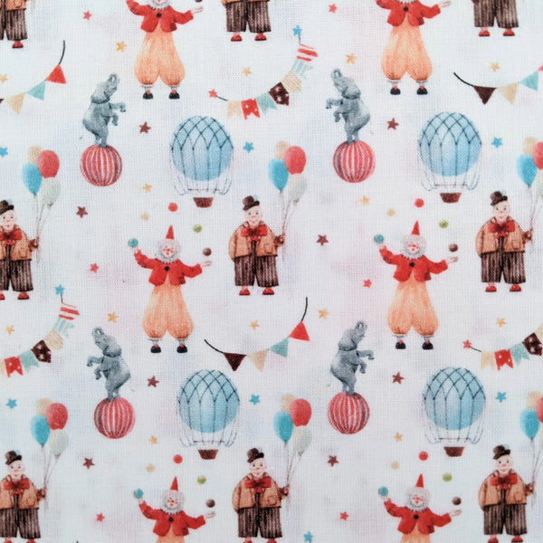 Circus Clown Hot Air Balloon Elephants - 100% cotton - John Louden