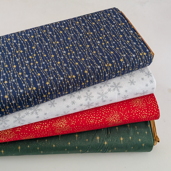 Silver Glitter Snowflakes on White - 100% cotton - John Louden