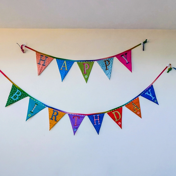 Happy Birthday Bunting Panel or Kit - 100% cotton - Lewis & Irene