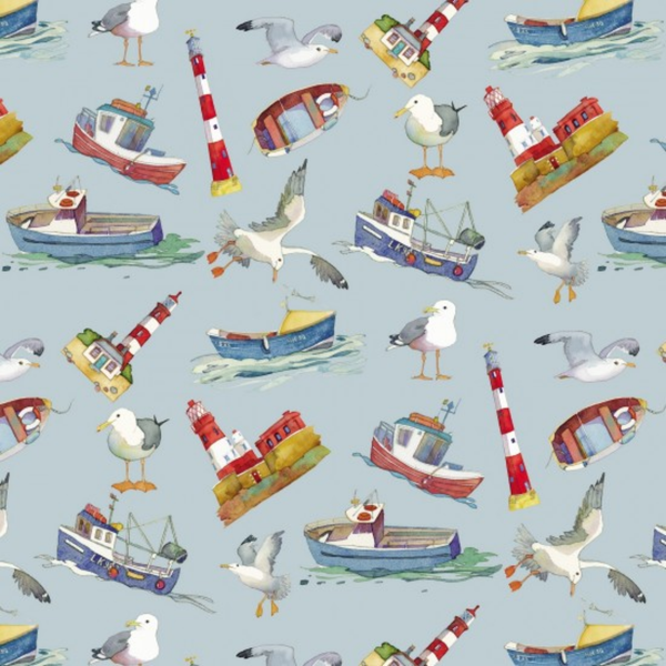 Lighthouses on blue, Coastal by Emma Ball