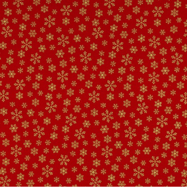 Metallic Gold Snowflakes on Red - 100% cotton - John Louden