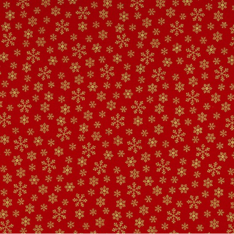 Metallic Gold Snowflakes on Red - 100% cotton - John Louden