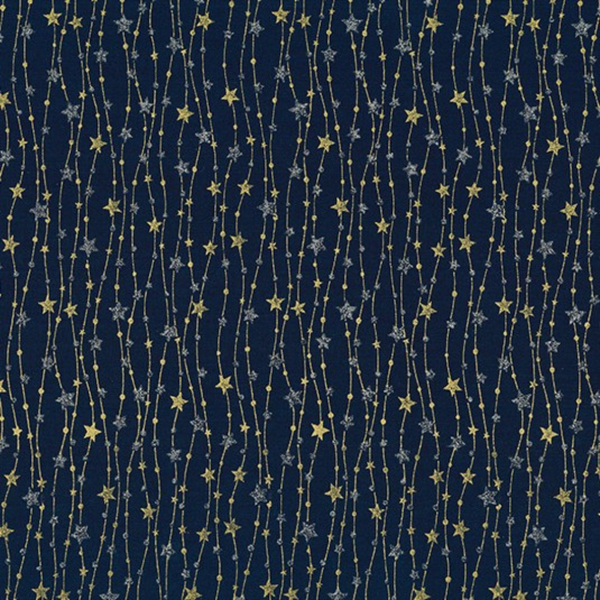 Metallic Star Strings on Navy - 100% cotton - John Louden