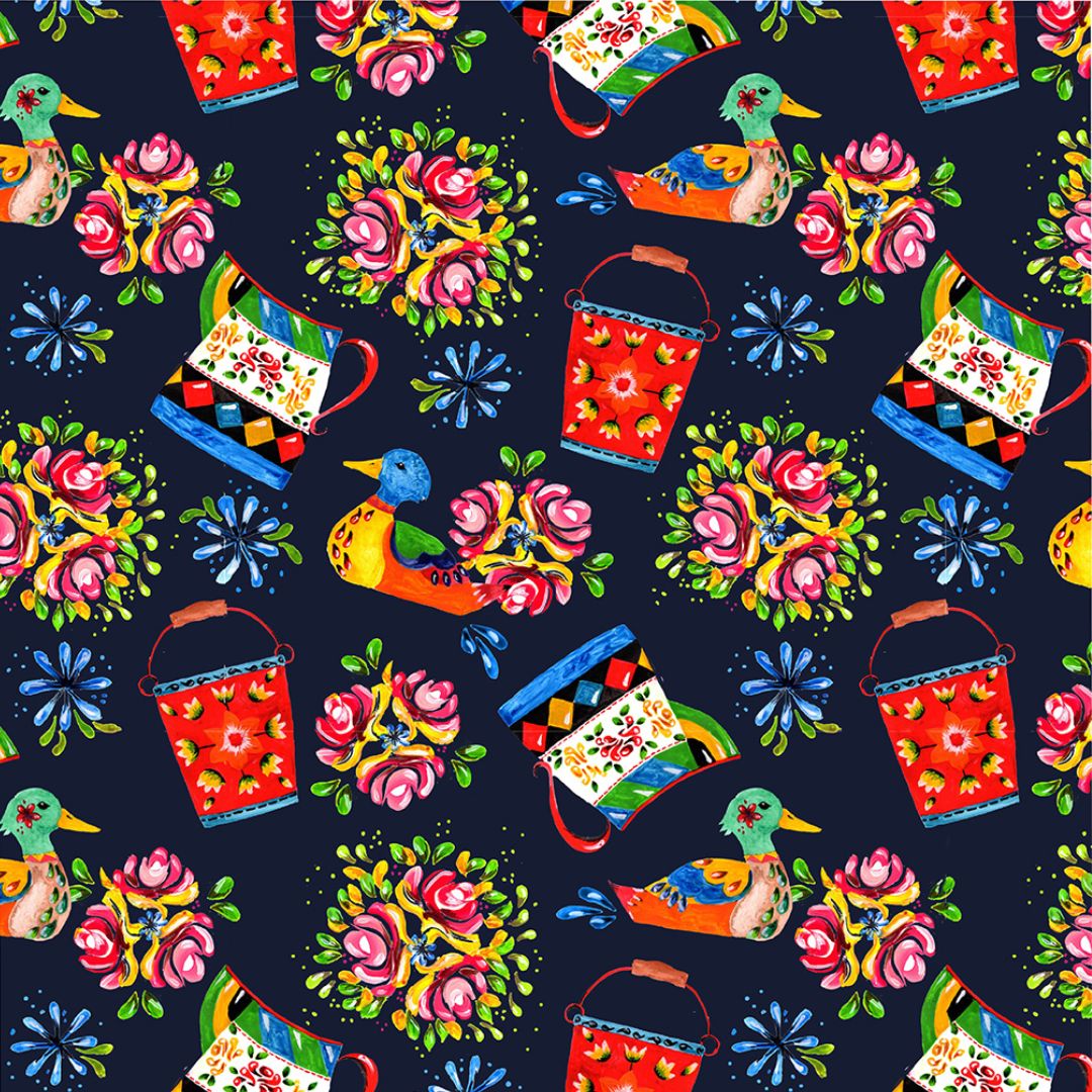 Narrowboat Decor Navy - 100% organic cotton - Make + Believe - Bohemian Waters by Debbie Shore