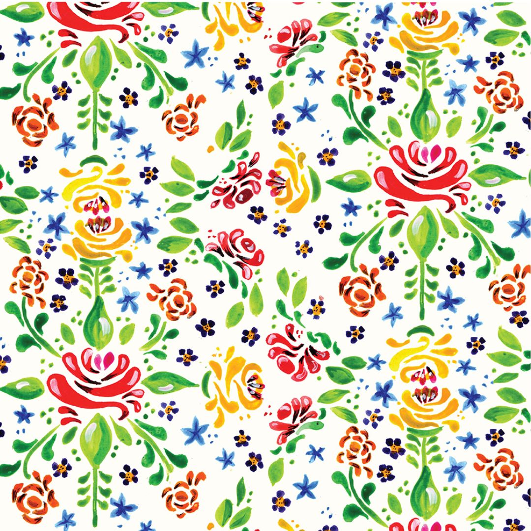 Painted Flowers - 100% organic cotton - Make + Believe - Bohemian Waters by Debbie Shore