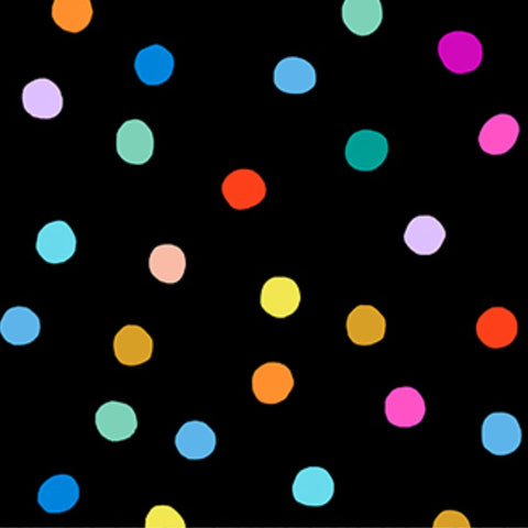 Pom Poms Black Multi - 100% cotton - Figo Fabrics - Dusk by Ghazal Razave