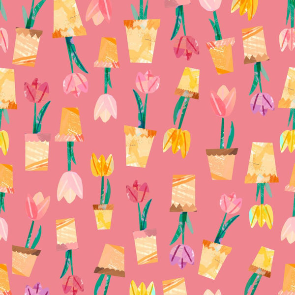 Potted Tulips Peach - 100% cotton - Lewis & Irene - Flower Market by Wee Bluebell