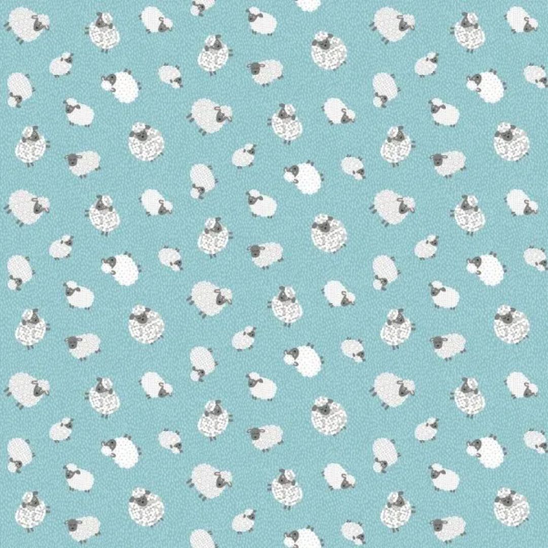 Wooly Sheep Blue - 100% cotton - Makower - Fun on the Farm