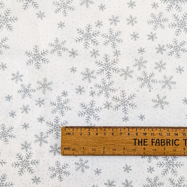 Silver Glitter Snowflakes on White - 100% cotton - John Louden