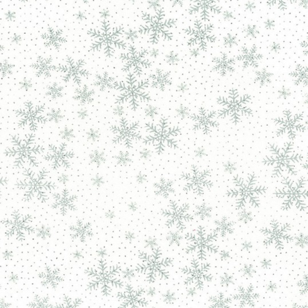 Silver Glitter Snowflakes on White - 100% cotton - John Louden