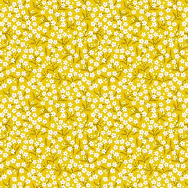 Sunshine Yellow Flower Sprigs - 100% cotton - Lewis & Irene - Boho Blooms
