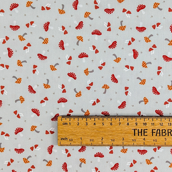 Toadstools on Grey - 100% cotton - Lewis & Irene - Small Things…Snuggle Season