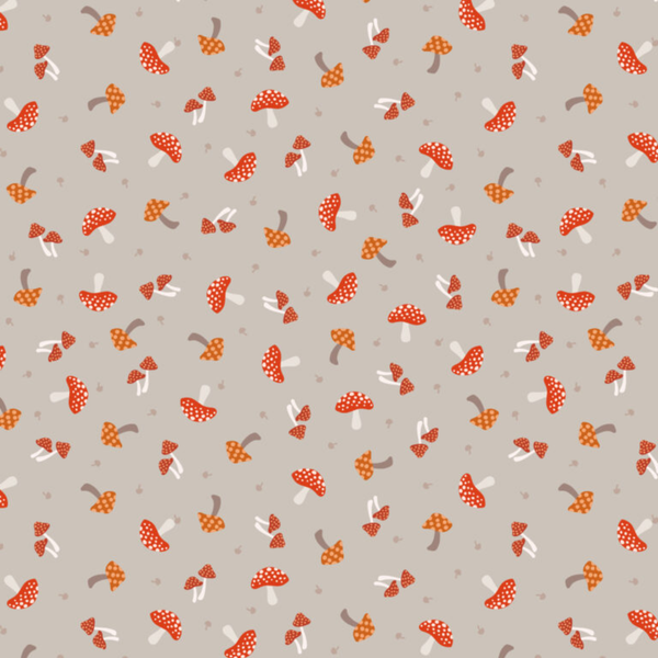 Toadstools on Grey - 100% cotton - Lewis & Irene - Small Things…Snuggle Season