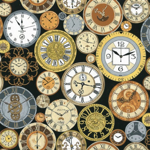 Victorian Vintage Clocks - 100% cotton - Nutex