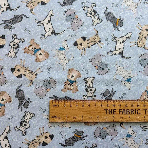 Wagging Tails Blue - 100% cotton - Craft Cotton Co - Ruff and Tumble by Susan Wheeler