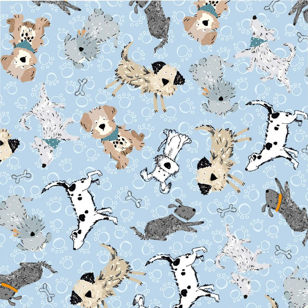 Wagging Tails Blue - 100% cotton - Craft Cotton Co - Ruff and Tumble by Susan Wheeler