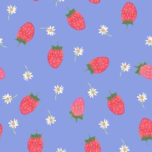 Strawberries Cornflower - 100% cotton - Lewis & Irene - Wee Bluebell Secret Garden