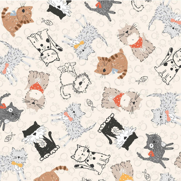 Whiskers Tails Cream - 100% cotton - Craft Cotton Co - Purrfect Cats by Susan Wheeler