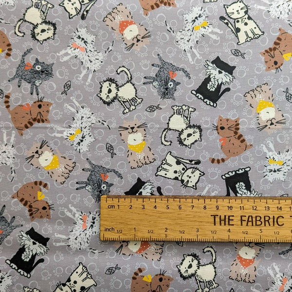 Whiskers Tails Grey - 100% cotton - Craft Cotton Co - Purrfect Cats by Susan Wheeler