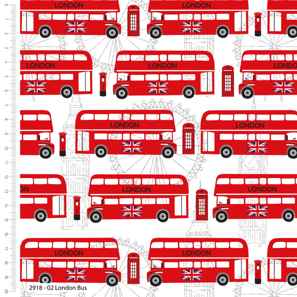 London Bus - 100% cotton - Craft Cotton co - Happy and Glorious