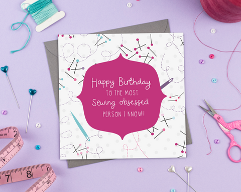 Happy birthday sewing obsessed - Greeting Card - Two For Joy Illustration