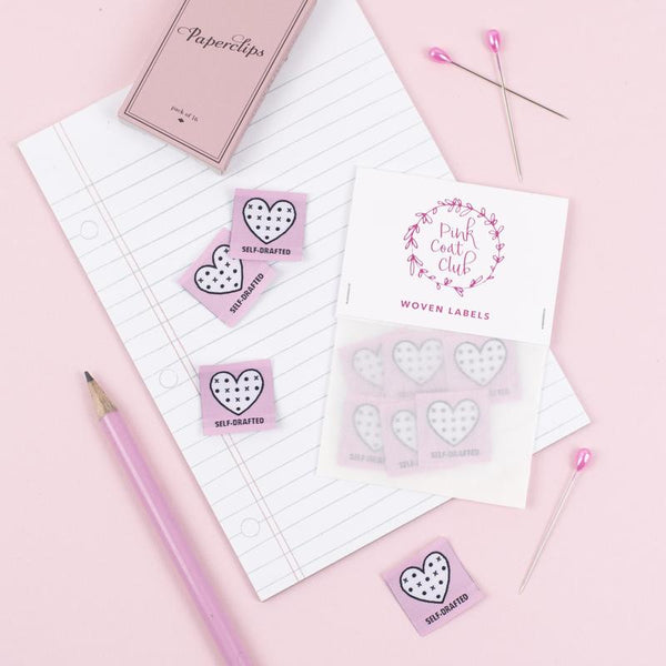 "Self-drafted" woven labels x 6 - Pink Coat Club