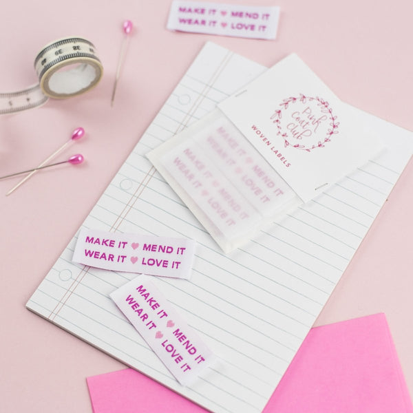 "Make It Mend It Wear It Love It" woven labels x 6 - Pink Coat Club