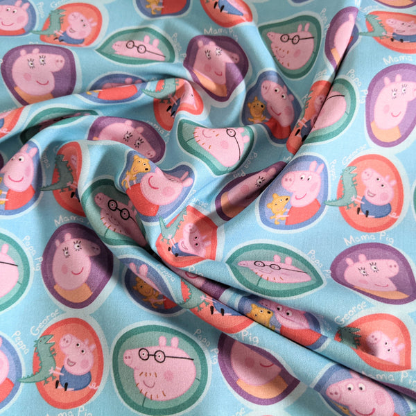 Peppa Pig and family - 100% cotton fabric - Little Johnny