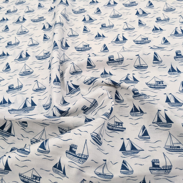 Boats on cream - 100% cotton - Lewis and Irene